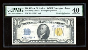 DBR 1934-A $10 North Africa Silver STAR Fr. 2309* PMG XF-40 Serial *01107994A - Picture 1 of 2