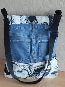Umhängetasche, Jeans Upcycling, Modeprint, - Bild 1 von 7