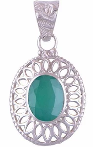 Colgante de plata de ley 925 de ónix verde corte ovalado - artesanal, hermoso color piedra - Imagen 1 de 2