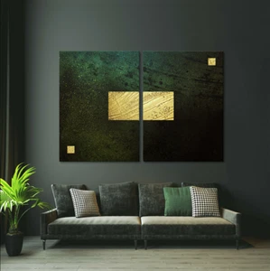 GREEN Leinwand BILD SET Modern Gemälde Abstrakt Schwarz Gelb Grün Wandbild XXL - Bild 1 von 10