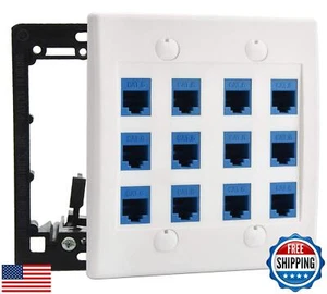 DIYTECH Plaque Murale Ethernet 12 Ports, Cat 6, Prise Murale, RJ45 Femelle à Femelle - Photo 1/5