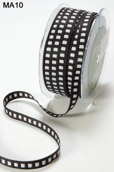 3/8" SÓLIDO/CUADRADO CENTRAL - May Arts - MA10 - Negro/Blanco - 50 yardas Foto 1 de 1