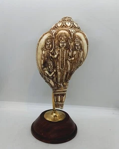 Hindu priest ritual conch shell Ram, Sita, Laxman, Hanuman fine hand carved, RL - Picture 1 of 7