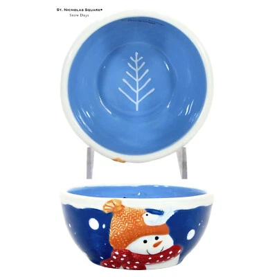 St. Nicholas Square DÍAS DE NIEVE 8 oz Postre Avena 4" Cuenco Muñeco de Nieve Sombrero Naranja Foto 1 de 4