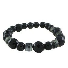 Hsn Round Shape Black Color Onyx & Bead Stretch Bracelet