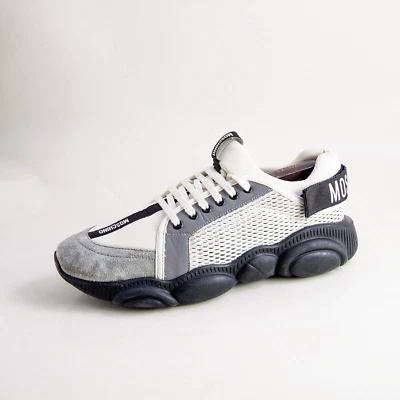 Moschino Tenis de Peluche Blanco Cuero Gris Gamuza Hombres Talla US 12 EU 45 Foto 1 de 4