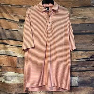 Camisa polo de golf FootJoy para hombre mediana naranja blanca a rayas rendimiento tecnología Foto 1 de 4