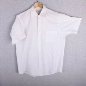 Vane Heusen White Sateen Stripe Wrinkle Free Short Sleeve Dress Shirt Men 16 - Picture 1 of 8
