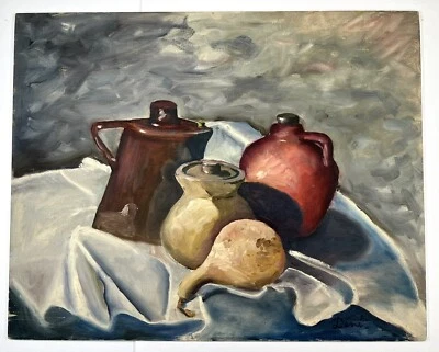 Vtg Oil On Canvas Painting Folk Art Still Life Jars & Squash 16x20” Post War Art - Image 1 of 4