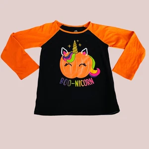 Halloween Toddler Girls BOO-NICORN Pumpkin Unicorn Glitter Long Sleeve Shirt 4T - Picture 1 of 8