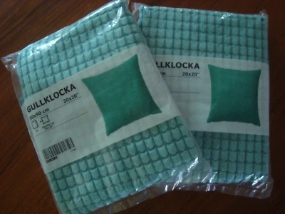 Set of 2 - IKEA GULLKLOCKA Turquoise Cushion Covers Square 20x20 " Pillow Covers - Image 1 of 4