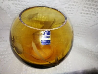 Vintage Gleneagles handgeschliffen Bernstein gelb Kristall Kunst Glas Schale Schmuck Topf - Bild 1 von 4