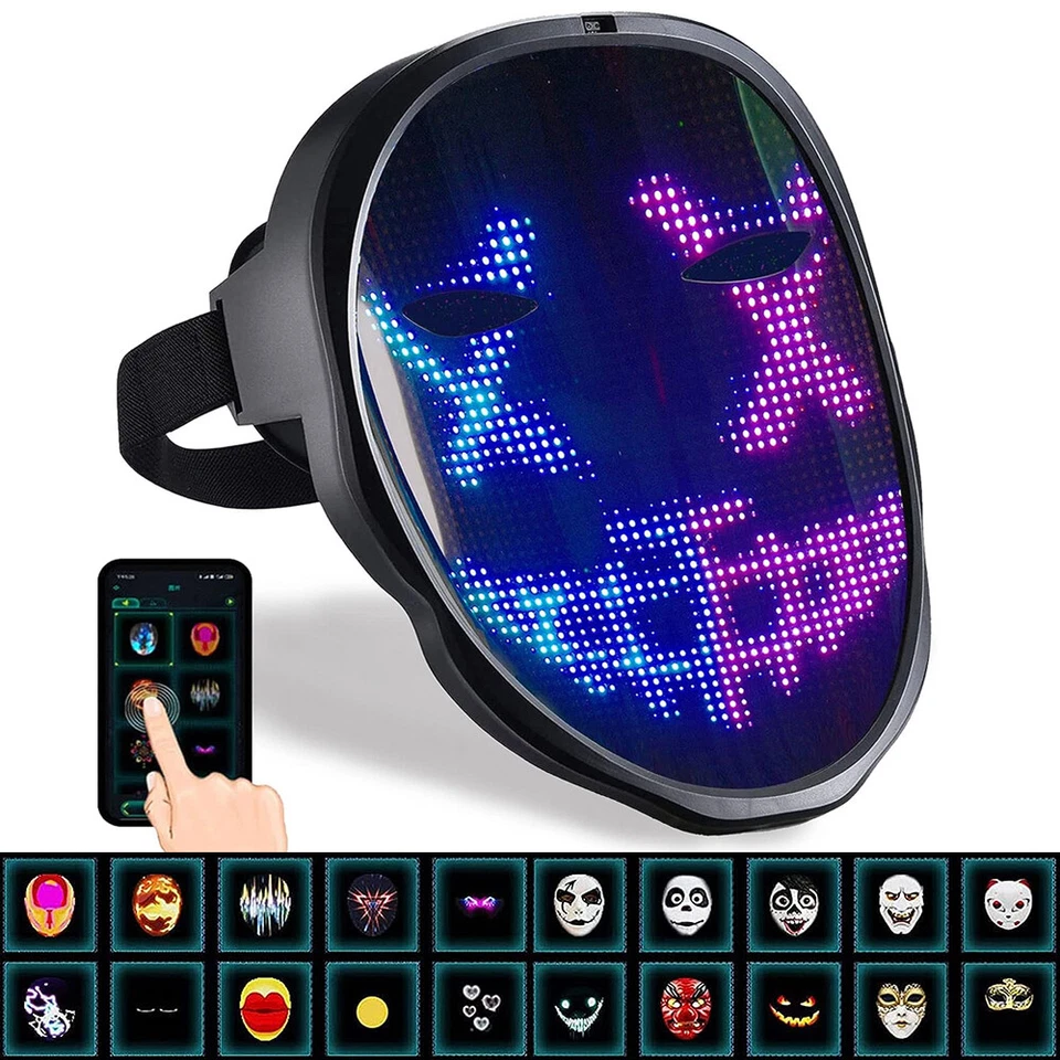 LED Mask Halloween Light Up Mask Kid Men Women Dj Masks Costume Party Cosplay DE - Bild 1 von 4