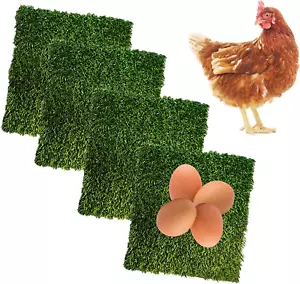 4 Pcs Chicken Nesting Box Pads,12"X12" Washable Artificial Grass Rug Carpet Fake - Picture 1 of 12