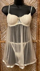 Victoria's Secret Sexy Little Things Babydoll Set Size 36C Ivory Sheer Chiffon - Picture 1 of 12