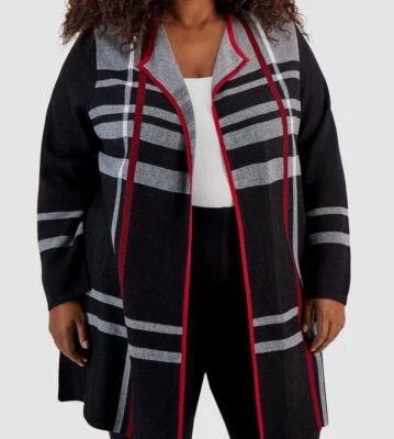 Kasper Women's Black Check Long Sleeve Open Cardigan Sweater Plus Size 1X - Image 1 of 4