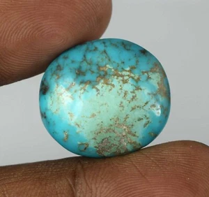 Pietra Preziosa Cabochon Ovale Naturale 24,70 Ct Turchese Blu Persiano Certificata C2767 - Foto 1 di 10
