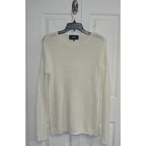 Line Women's Round Neck Open Knit Vented Sides Sweater in Ivory Medium MSRP $89 - Picture 1 of 3