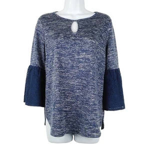 Top Van Heusen para mujer S/P azul redondo cuello cerradura 3/4 encaje manga campana tejido - Imagen 1 de 8
