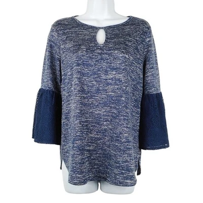 Top Van Heusen para mujer S/P azul redondo cuello cerradura 3/4 encaje manga campana tejido Foto 1 de 4