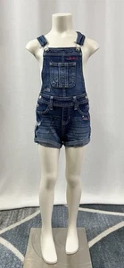Jordache Girls Blue Jean Denim Bib Stretch Overalls Shorts Kids Size S (6-6X) - Picture 1 of 5