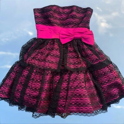 Early 2000s Vintage, black & pink lace Betsey Johnson cupcake dress - Image 1 of 4