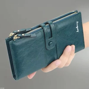 Women's W3 Large Capacity Leather Double Zipper Long Purse Wallet Phone Bag - Picture 1 of 7