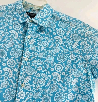 Cremieux Clásico Para Hombre Grande Turquesa Paisley~Camisa Manga Corta~Algodón  Foto 1 de 4