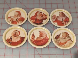 Vintage Coca Cola Santa Tin Metal Coasters Set Of 6 Collectible Christmas 1980s - Picture 1 of 8