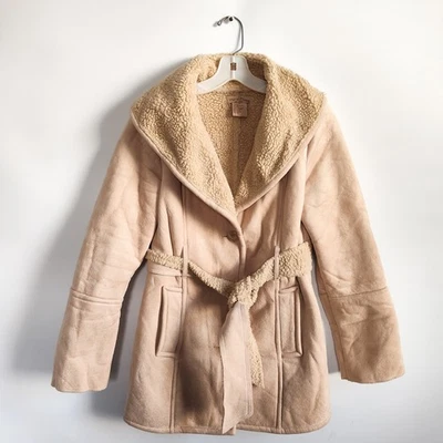 Abrigo Penny Lane Pequeño Y2K Años 90 Boho Hippie París Azul Imitación Gamuza Cinturón de Piel de Oveja Foto 1 de 4