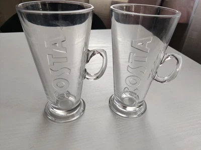 Costa Coffee 2x Tall Glass Mugs Embossed Logo, Latte/Hot Chocolate - Image 1 of 4