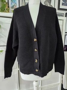 Paisie schwarze Strickjacke Größe S/M 10 12 gerippt V-Ausschnitt Knopfleiste Langarm - Bild 1 von 7