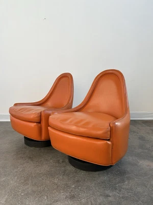 Milo Baughman Petite Swivel Chairs - A Pair - Image 1 of 4