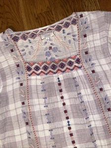 Johnny Was Workshop  Blouse Small Embroidered Eyelet Tunic Top - Picture 1 of 12