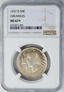 1937-D Arkansas Half 50c MS67+ NGC 950203-36 - Picture 1 of 4