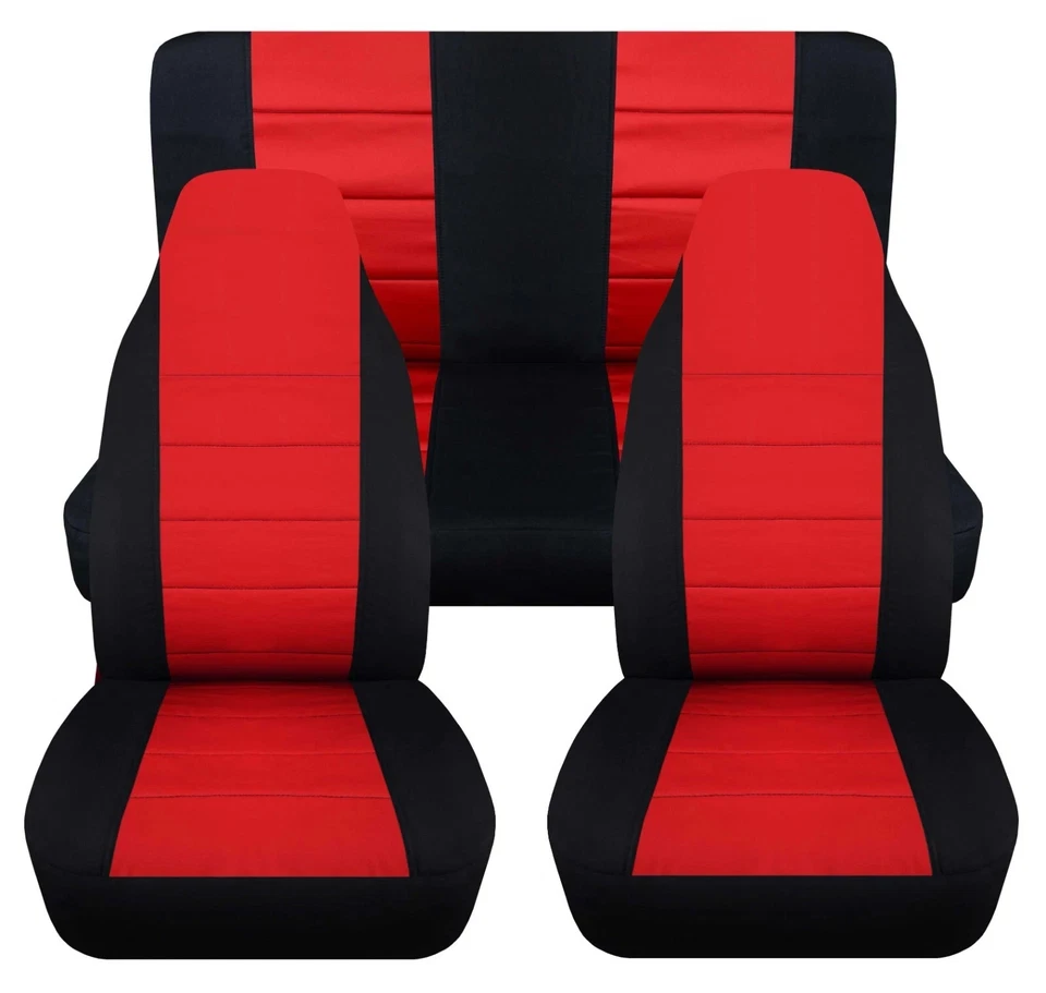 Fits 1997-2002 Jeep Wrangler TJ Front and Rear seat covers Black Red cotton - Image 1 of 1