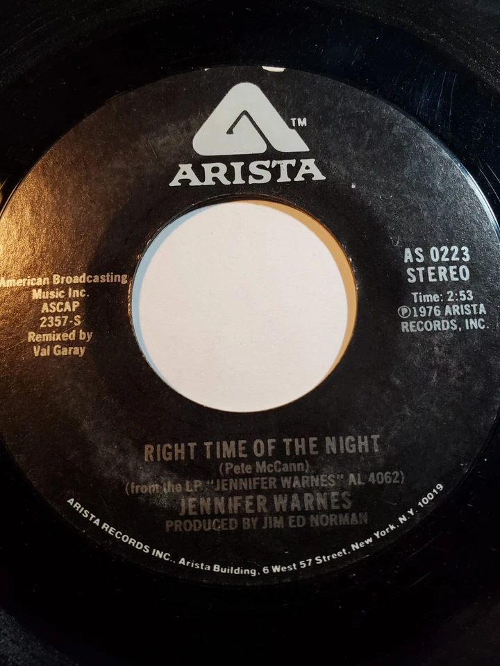 Jennifer Warnes - Right Time Of The Night / Daddy Don't Go - Arista VG+ F130A - Image 1 of 1