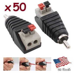 50pcs Speaker Wire Cable to Audio Male RCA Connector Adapter Jack Plugs LED CCTV - Picture 1 of 8