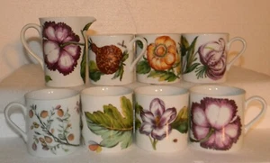 Mottahedeh Design Die exotische Pflanze Set 7 Tassen & 1 Milchkännchen Blumen Schmetterling - Bild 1 von 11