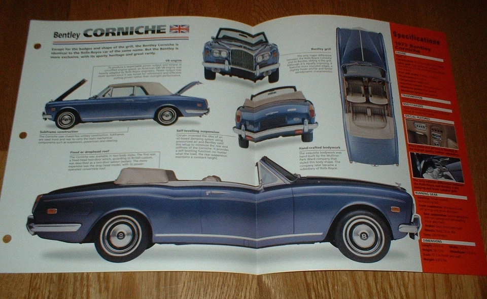 1973 BENTLEY CORNICHE ORIGINAL IMP BROCHURE SPECS INFO 73 71-84★★ - Image 1 of 1