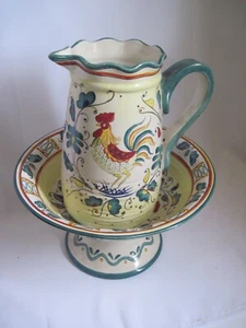 Jarra y lavabo gallo verde cerámica decorativa vintage - Imagen 1 de 19