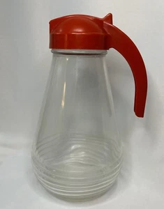 Vintage Hazel Atlas Large Syrup Milk Pitcher Red Lid And Handle 9 X 5.5” - Picture 1 of 13