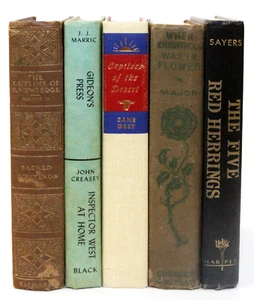 5 Antique Vintage Books Green Brown Beige Black Staging Junk Journaling Decor - Picture 1 of 7