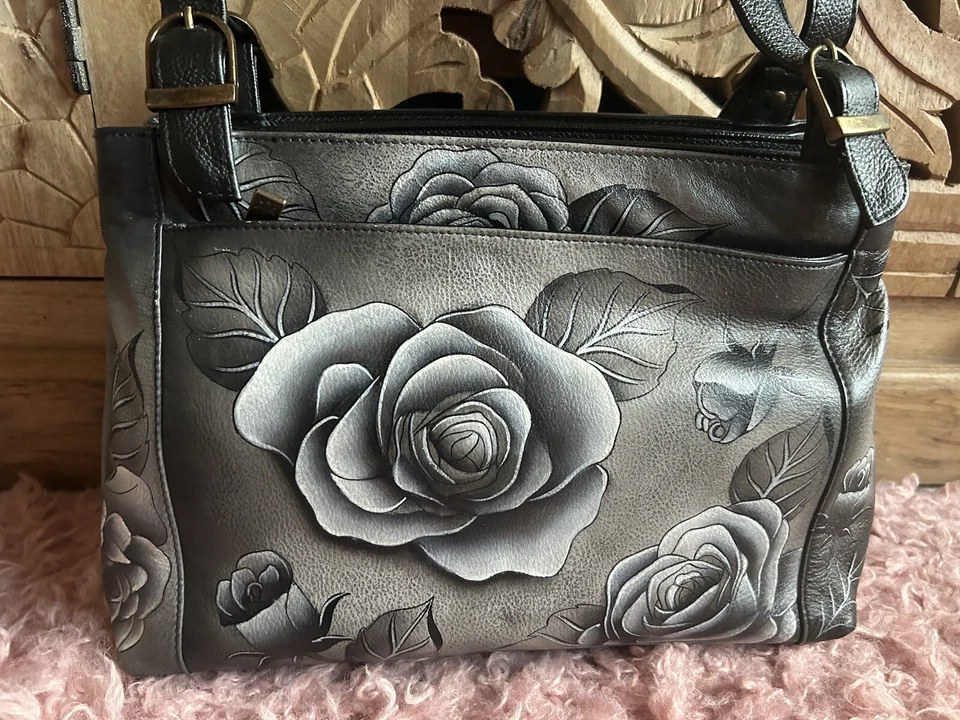 ANUSCHKA LEDER TASCHE UMHÄNGETASCHE MOTIV BLUMEN - Bild 1 von 4