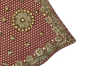 Om Vintage Dupatta Bridal Hand Beaded Polka Dots Maroon Scarves Hijab AD1467 - Picture 1 of 12