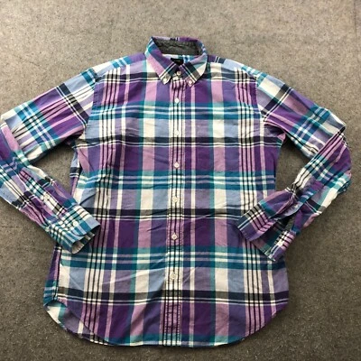 Camisa J Crew Hombre Mediana Púrpura Azul Amarillo Cuadros Abotonada Preppy Informal Bolsillos Foto 1 de 4