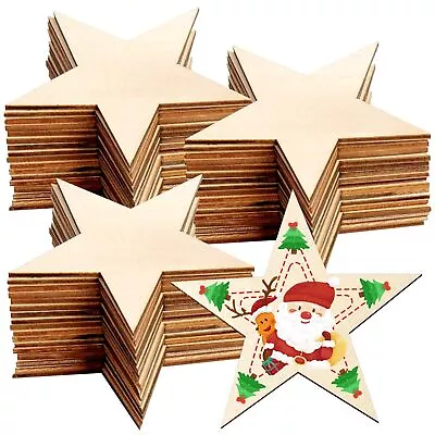 Paquete de 30 recortes de estrellas de madera sin terminar de 3 pulgadas para proyectos de manualidades hágalo usted mismo decoración del hogar Foto 1 de 4