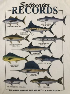 Saltwater RECORDS Fishes Caught Based On Their Weight Fish Lover T-shirt 3XL - Picture 1 of 12