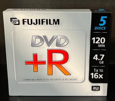 Fugifilm DVD+R 5 Pack 120 minutes blank storage media, 4.7 GB, NEW SEALED - Image 1 of 4