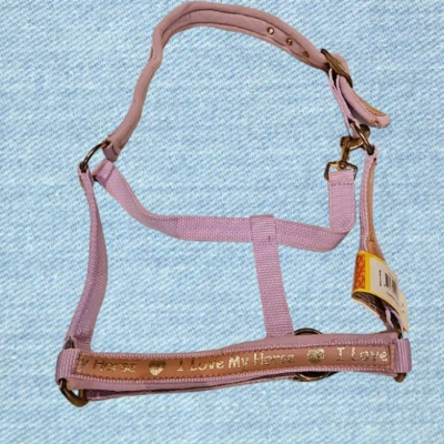 Nylon Padded Halter Horse Size Lavender I Love My Horse in Gold NEW - Image 1 of 4